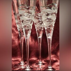 Beautiful Vintage Frosted Crystal Champagne Flutes